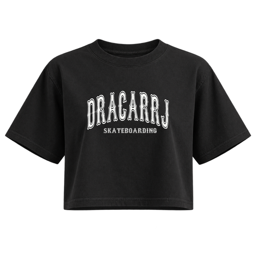 skateboarding womens crop black white logo front