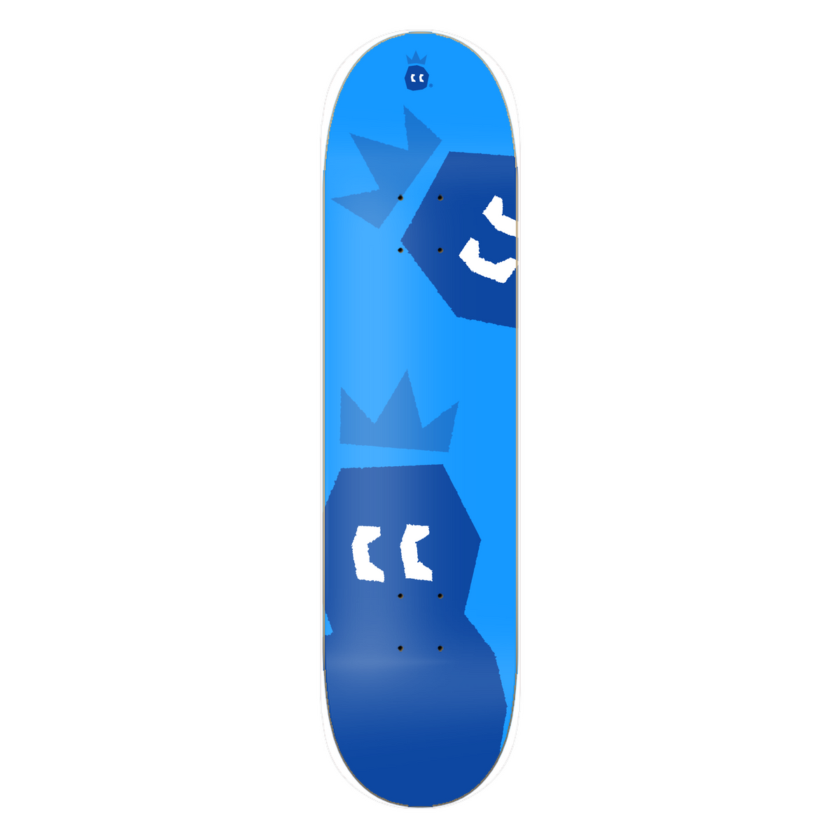 DRACARRJ Crown skateboard deck in blue, bottom graphic