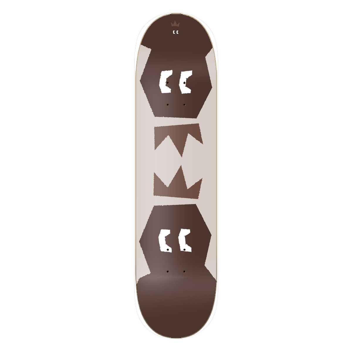 DRACARRJ Crown skateboard deck in brown, bottom graphic