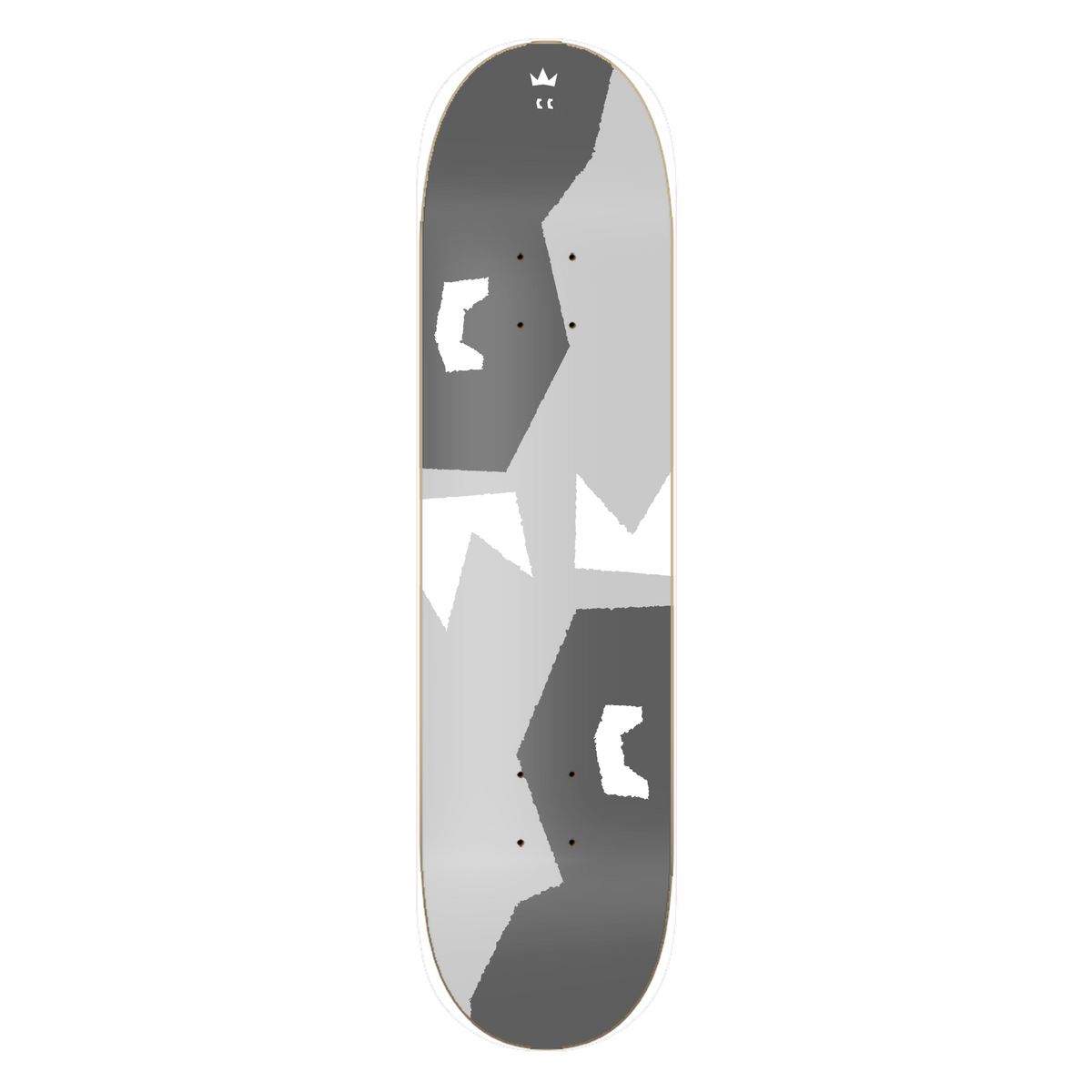 DRACARRJ Crown skateboard deck in gray, bottom graphic