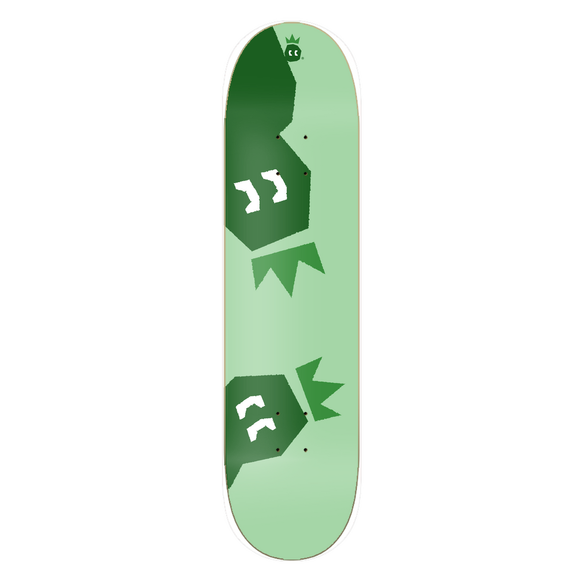 DRACARRJ Crown skateboard deck in green, bottom graphic