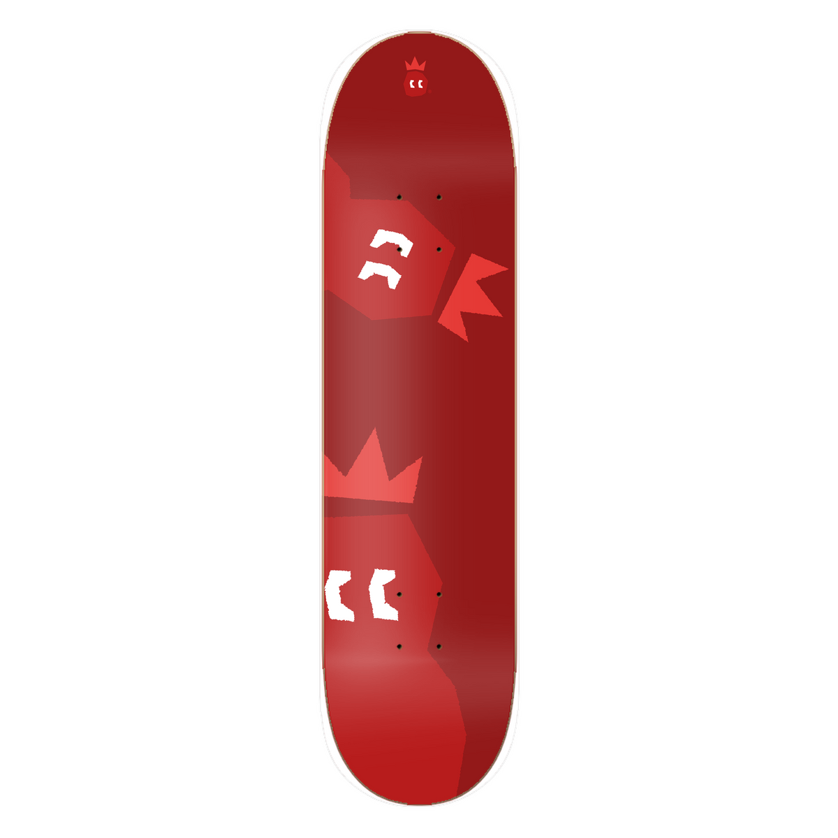 DRACARRJ Crown skateboard deck in red, bottom graphic