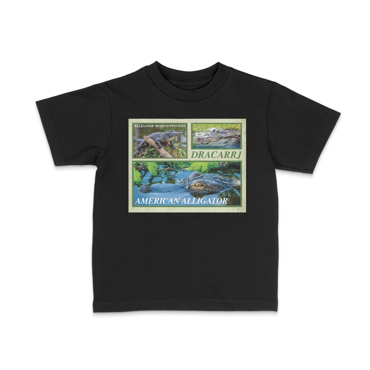 DRACARRJ AMERICAN ALLIGATOR 6.0 oz kids tee in Black, front