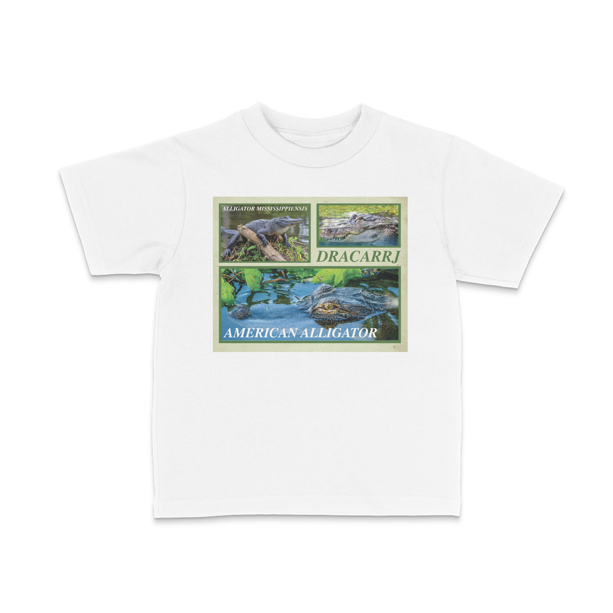 DRACARRJ AMERICAN ALLIGATOR 6.0 oz kids tee in White, front