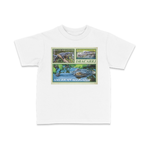 DRACARRJ AMERICAN ALLIGATOR 6.0 oz kids tee in White, front
