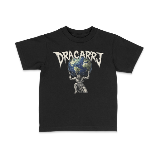 DRACARRJ ATLAS 6.0 oz kids tee in Black, front