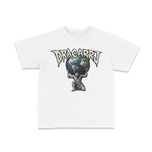 DRACARRJ ATLAS 6.0 oz kids tee in White, front