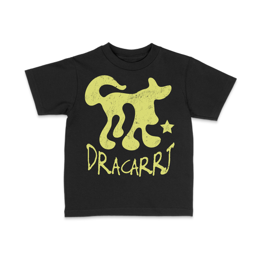 DRACARRJ BE LOYAL 6.0 oz kids tee in Black, Yellow artwork, front