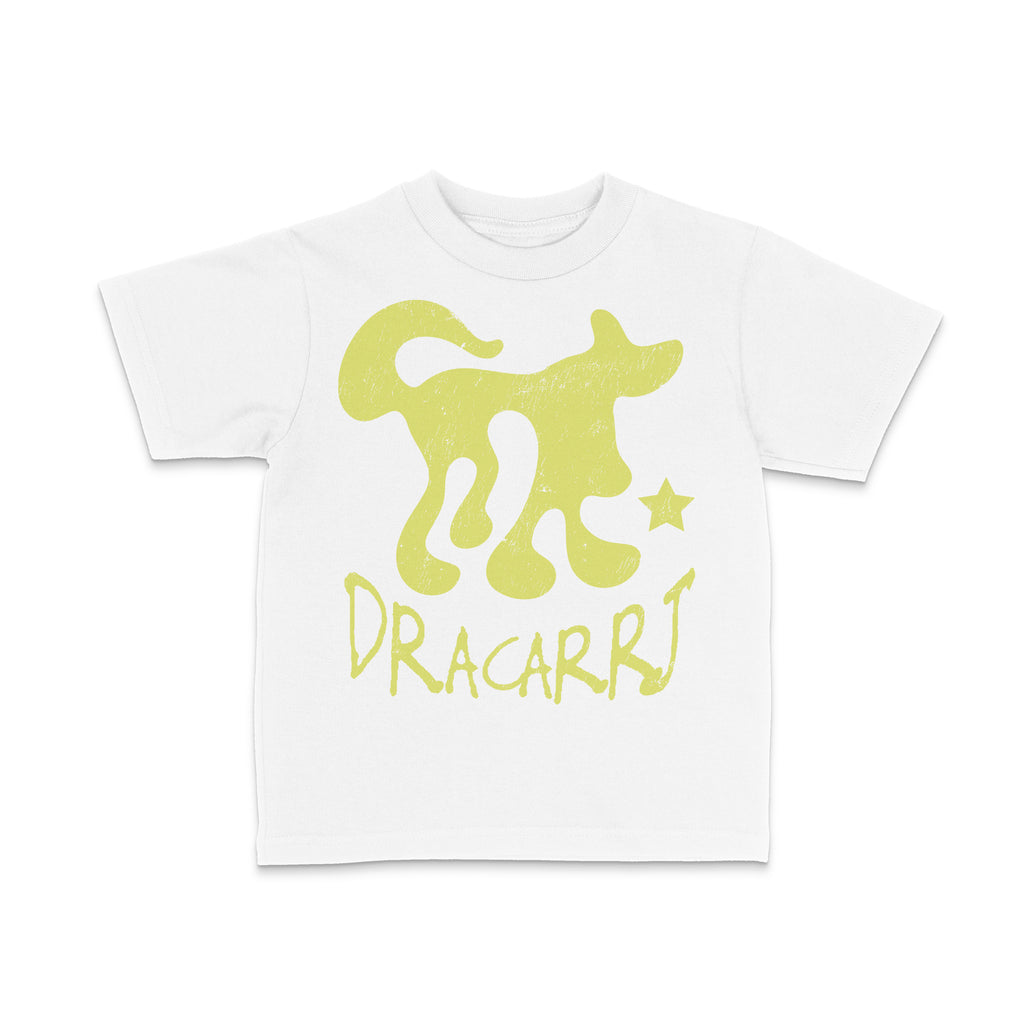 DRACARRJ BE LOYAL 6.0 oz kids tee in White, Yellow artwork, front