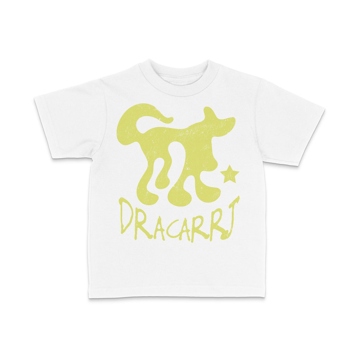 DRACARRJ BE LOYAL 6.0 oz kids tee in White, Yellow artwork, front