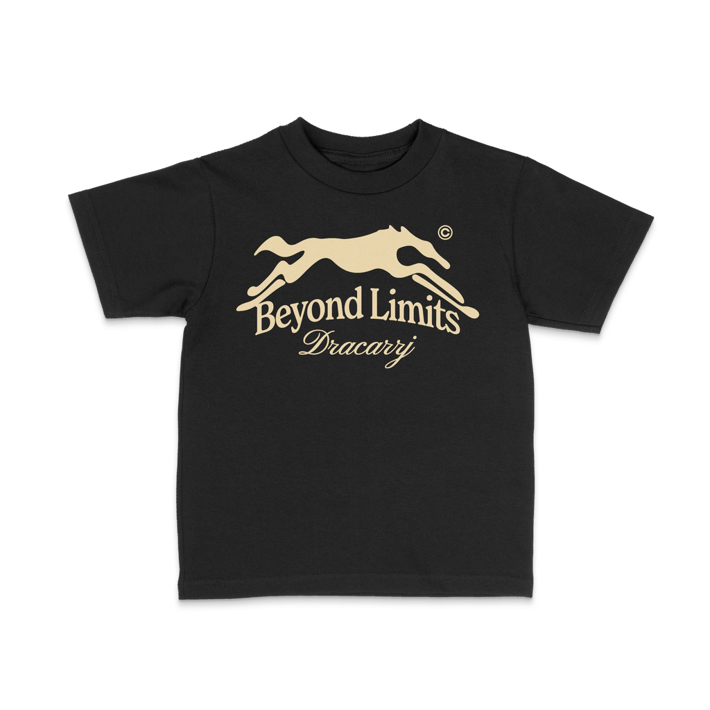 DRACARRJ BEYOND LIMITS 6.0 oz kids tee in Black, front