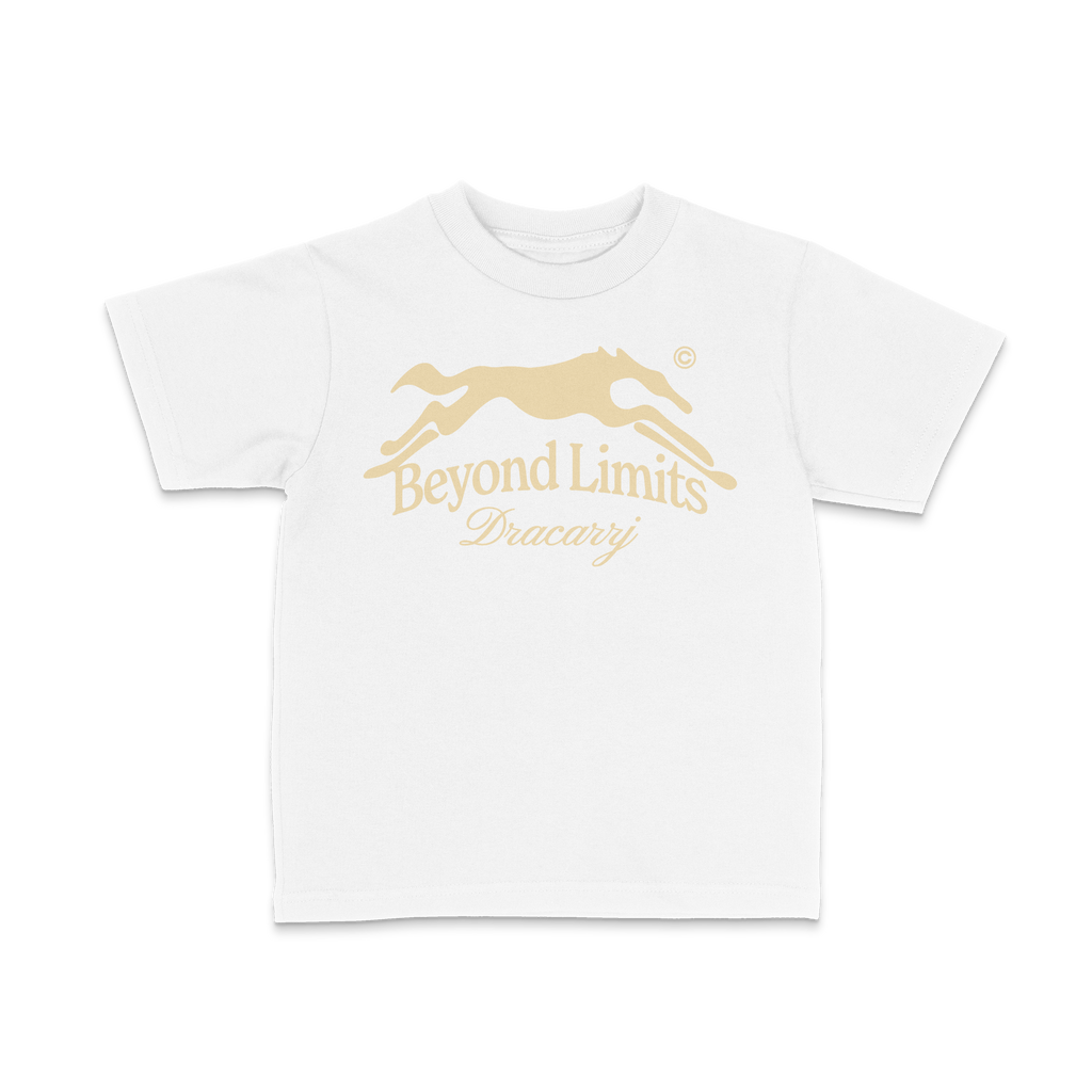 DRACARRJ BEYOND LIMITS 6.0 oz kids tee in White, front