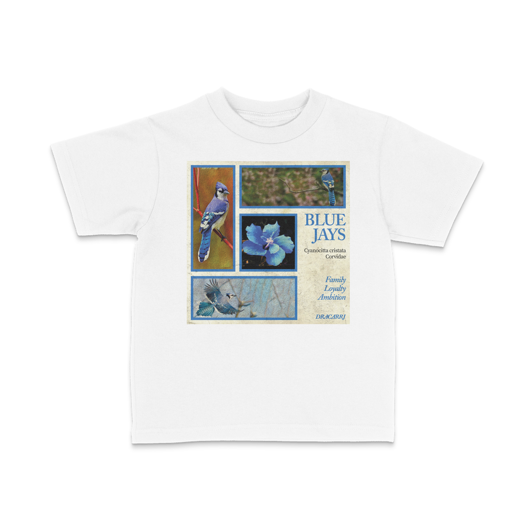 DRACARRJ BLUE JAY 6.0 oz kids tee in White, front