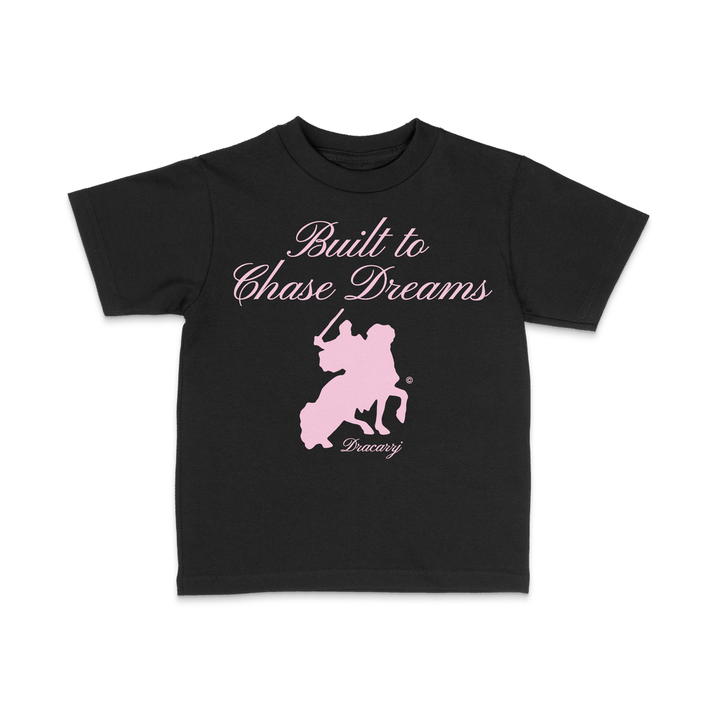 DRACARRJ BUILT TO CHASE DREAMS 6.0 oz kids tee in Black, front