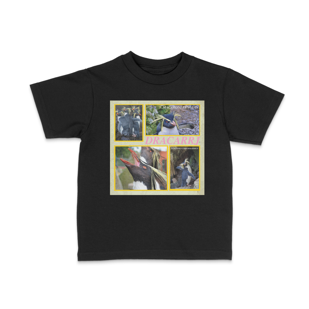 DRACARRJ MACARONI PENGUIN 6.0 oz kids tee in Black, front