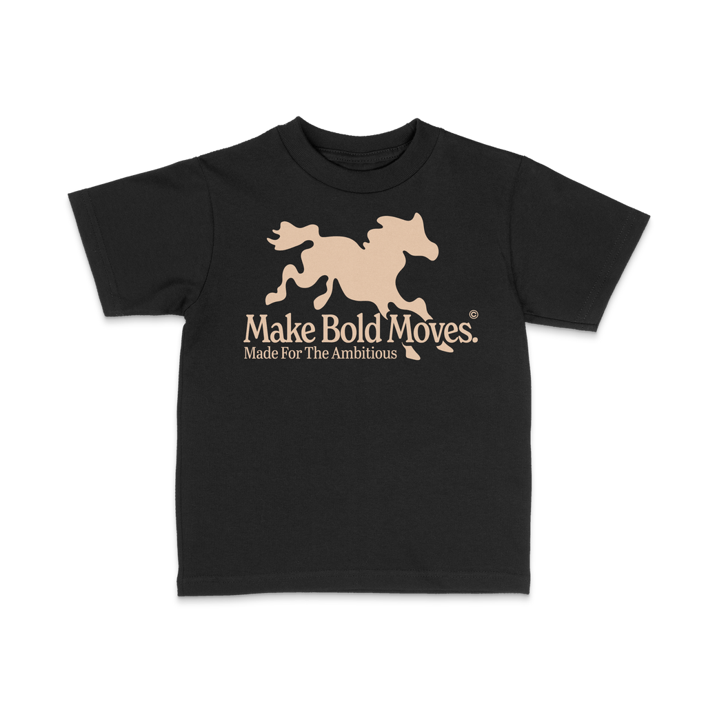 DRACARRJ MAKE BOLD MOVES 6.0 oz kids tee in Black, front