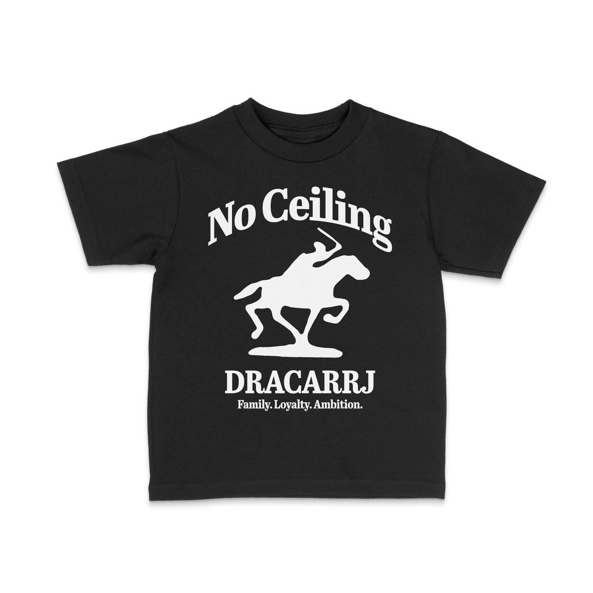 DRACARRJ NO CEILING 6.0 oz kids tee in Black, front