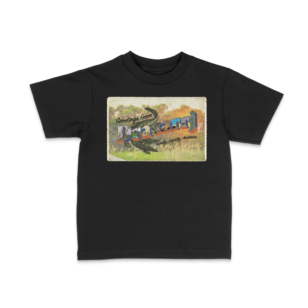 DRACARRJ POST CARD 6.0 oz kids tee in Black, front