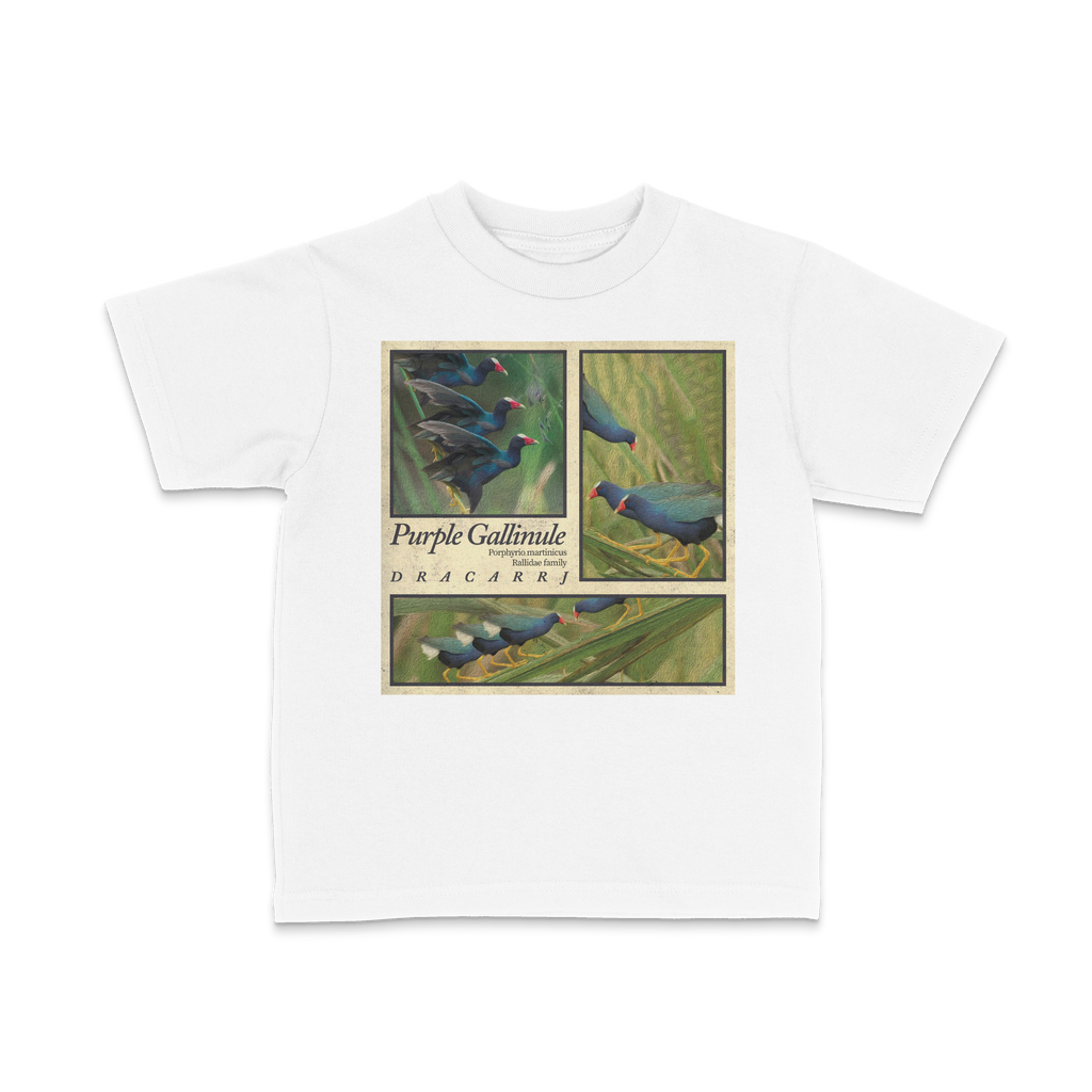 DRACARRJ Purple Gallinule 6.0 oz kids tee in White, front
