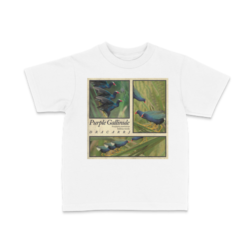 DRACARRJ Purple Gallinule 6.0 oz kids tee in White, front