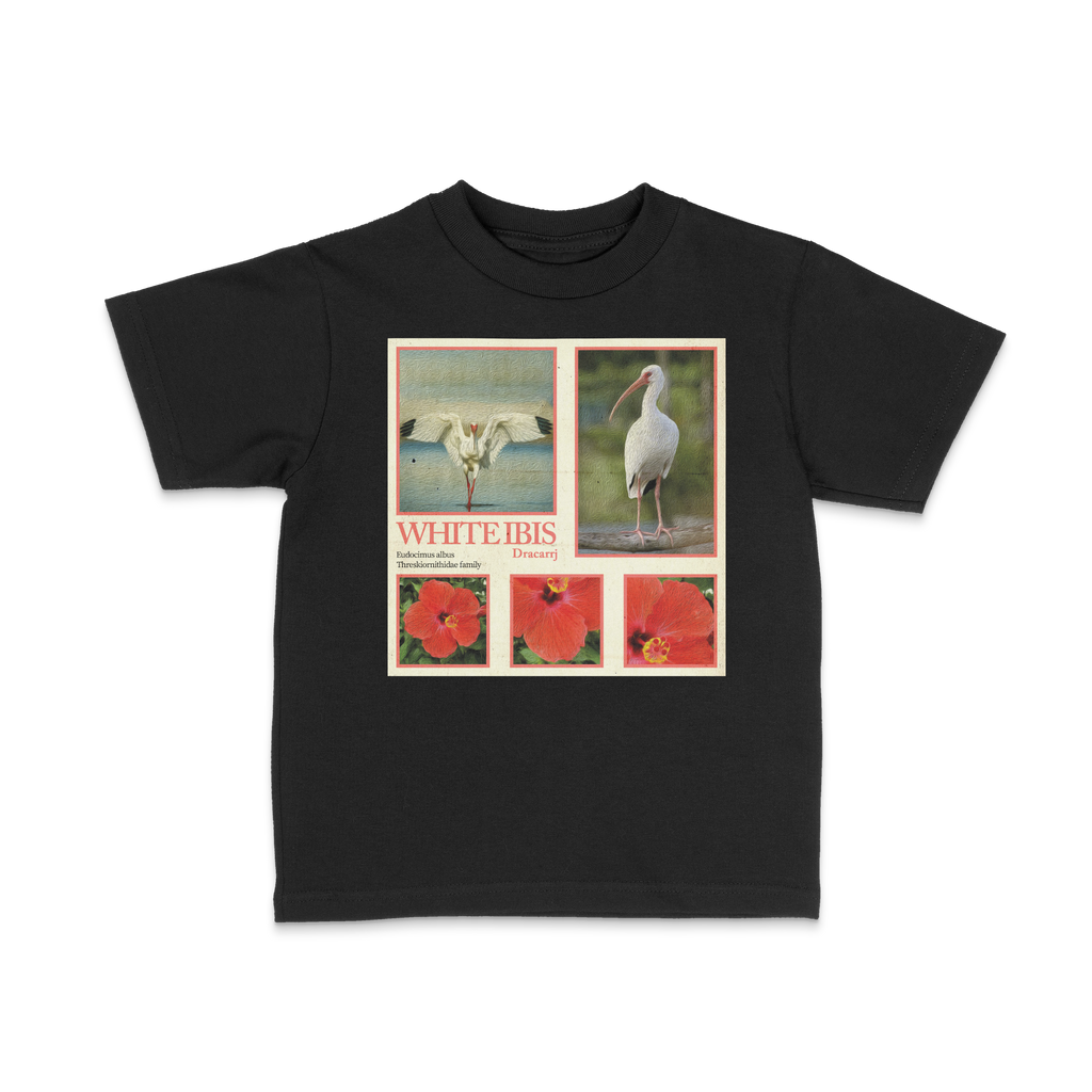 DRACARRJ WHITE IBIS 6.0 oz kids tee in Black, front