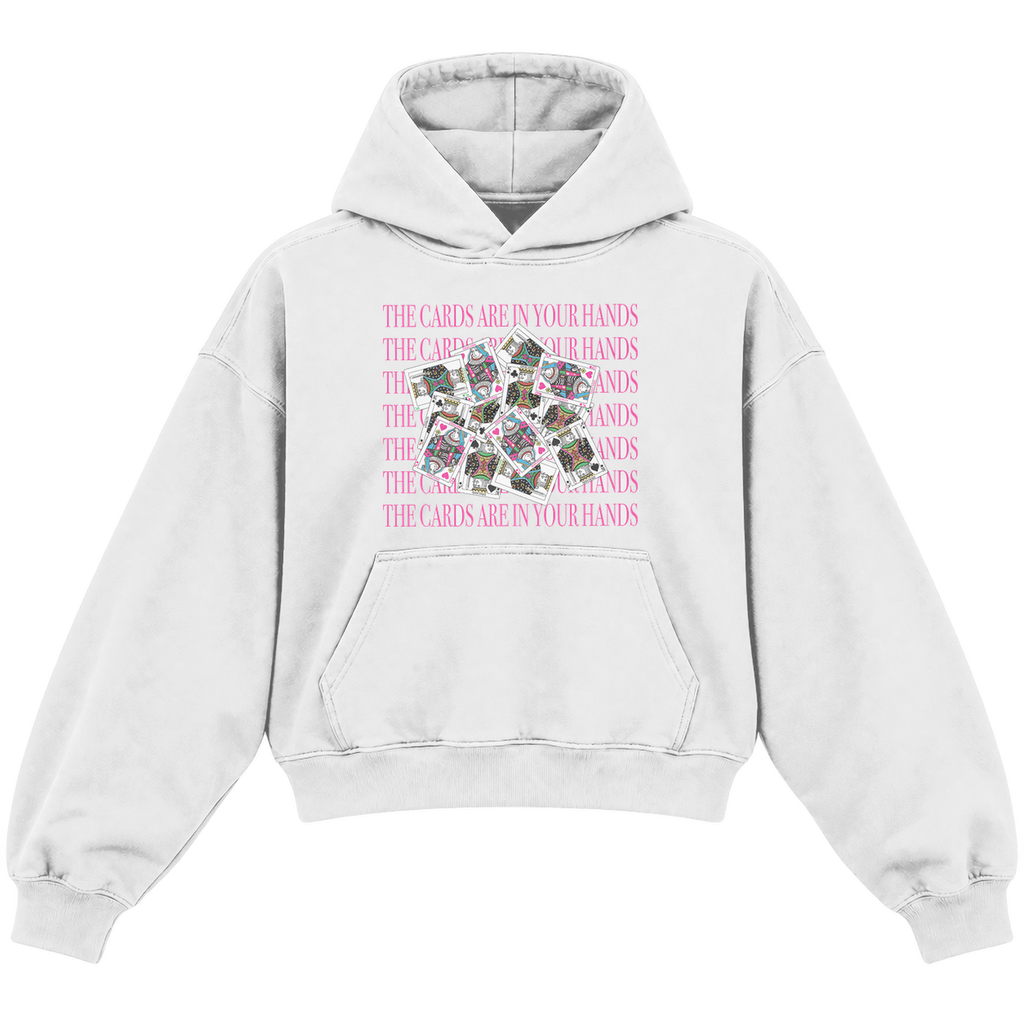 THE CARDS ARE IN YOUR HANDS CROPPED HOODIE — heather-white — front