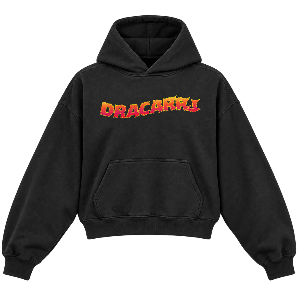 FLAME CROPPED HOODIE — Black — front
