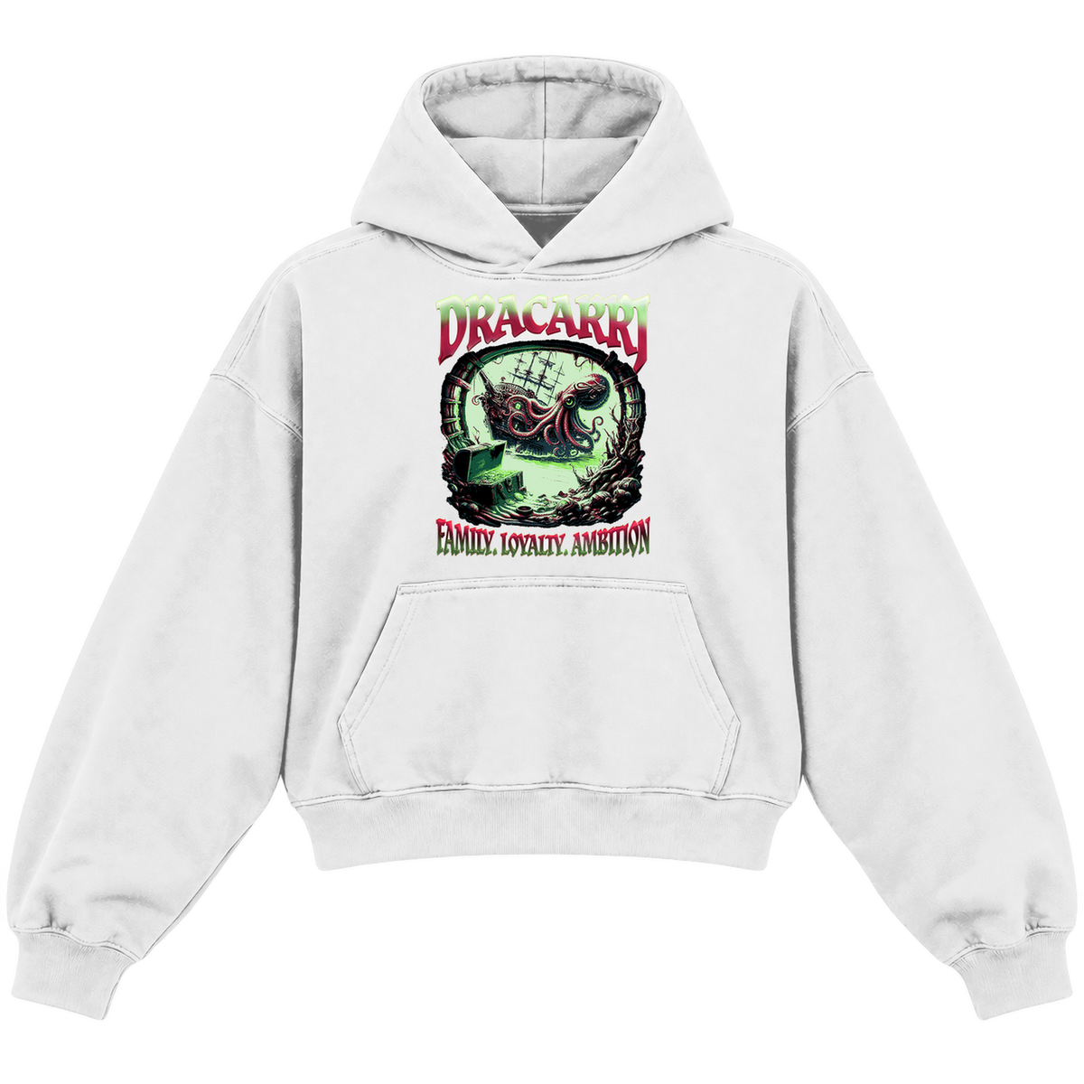 KRAKEN CROPPED HOODIE — heather-white — front