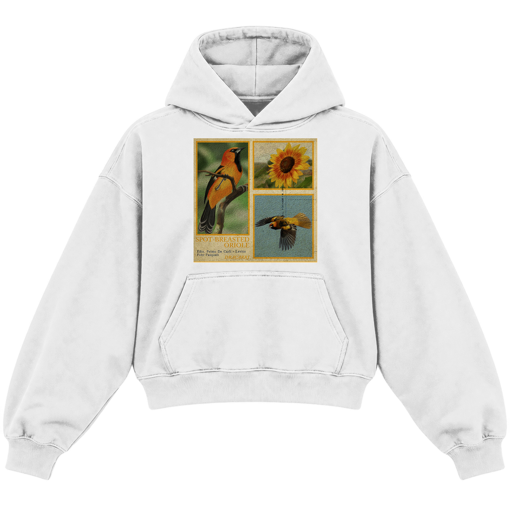 SPOT-BREASTED ORIOLE CROPPED HOODIE — heather-white — front