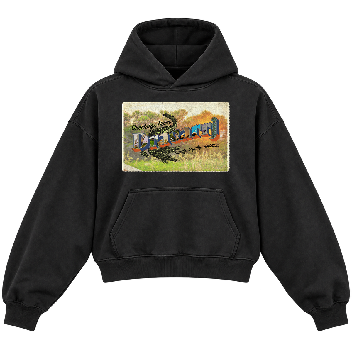 POST CARD CROPPED HOODIE — black — front