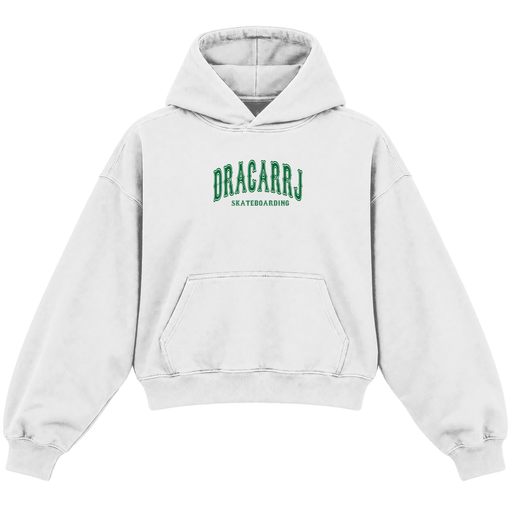 DRACARRJ SKATEBOARDING CROPPED HOODIE — heather-white — front
