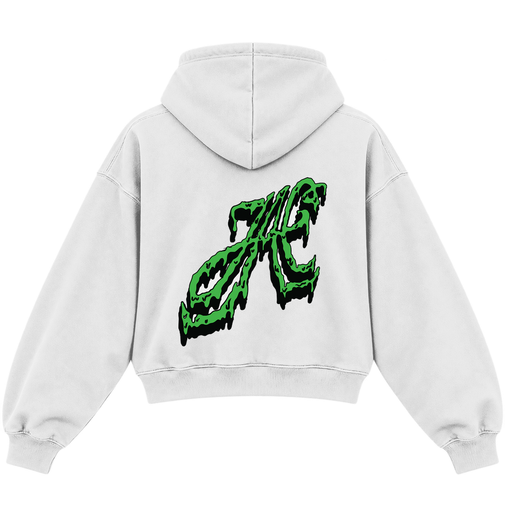 SLIME CROPPED HOODIE — heather-white — back