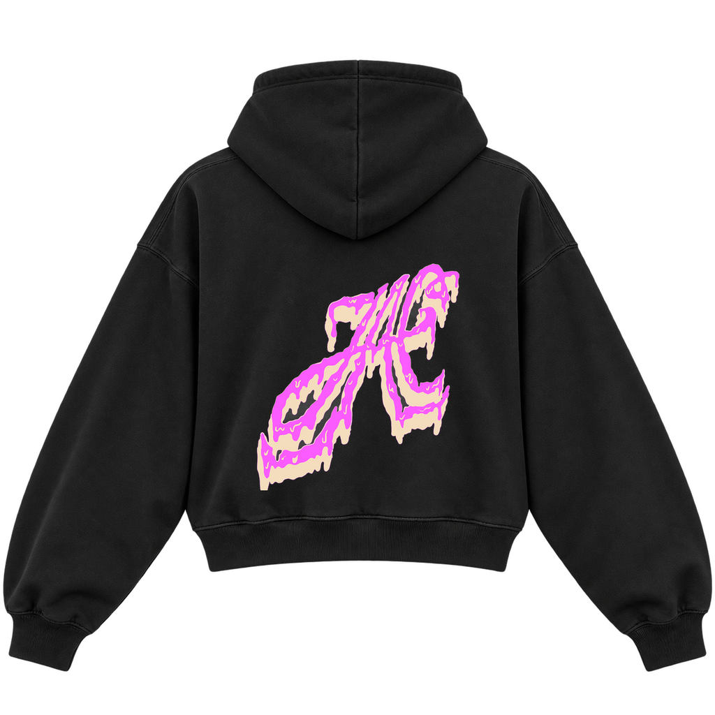 SLIME CROPPED HOODIE — PINK ART — black — back