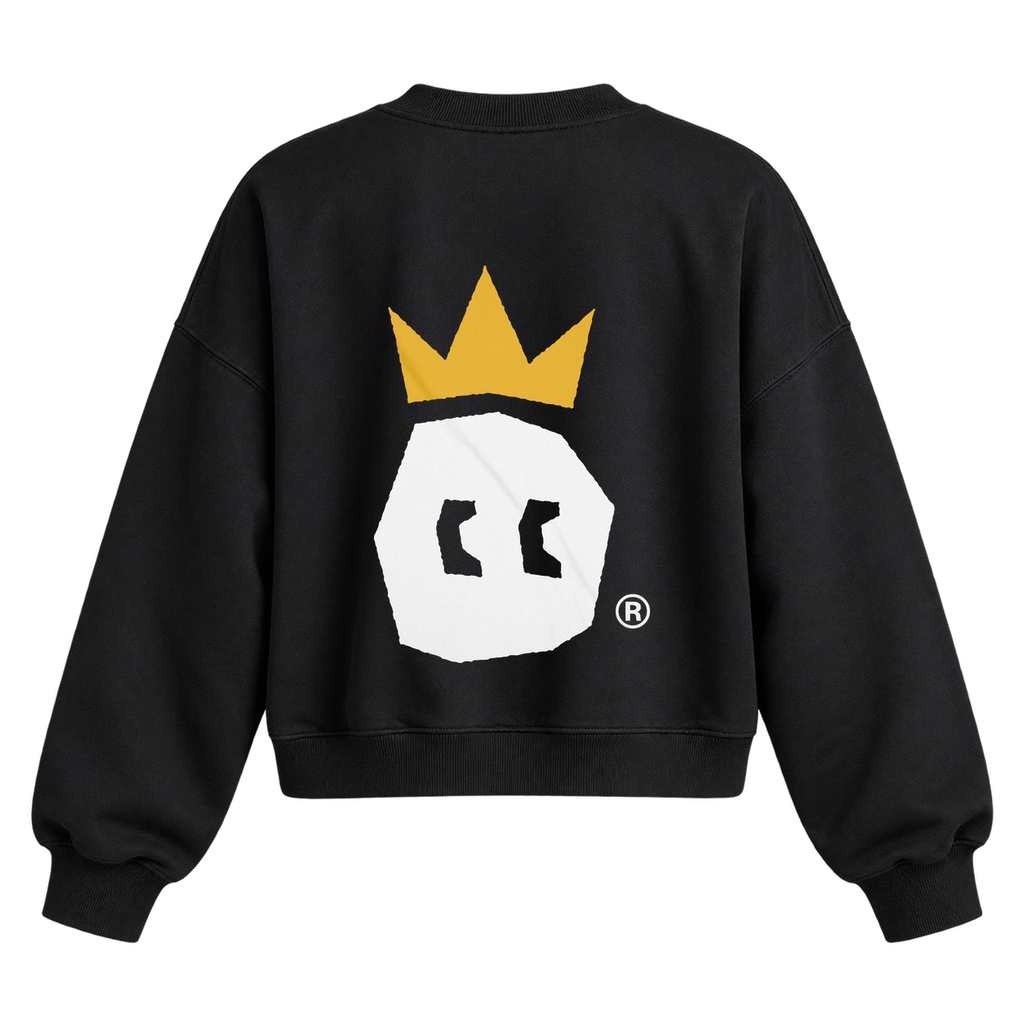 crown font cropped crewneck black back