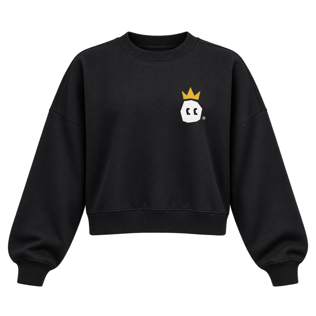 crown font cropped crewneck black front