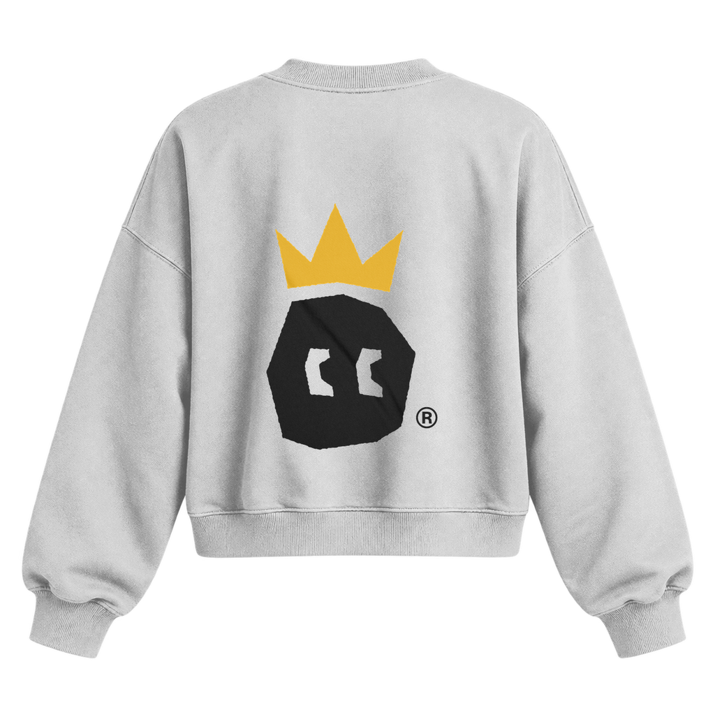 crown font cropped crewneck heather white back