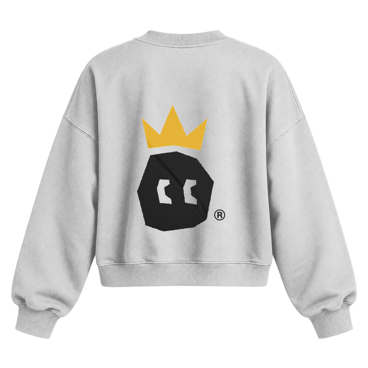 crown font cropped crewneck heather white back