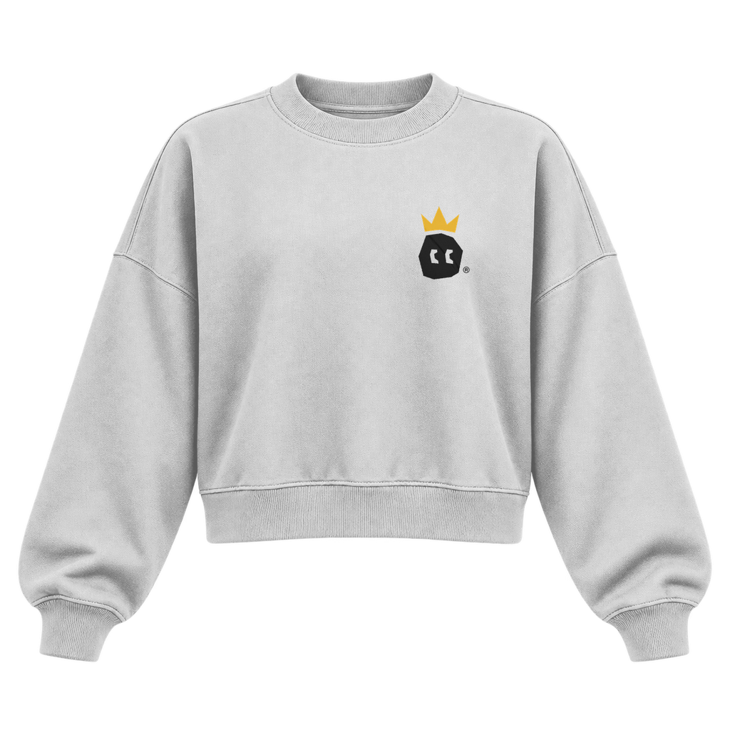 crown font cropped crewneck heather white front