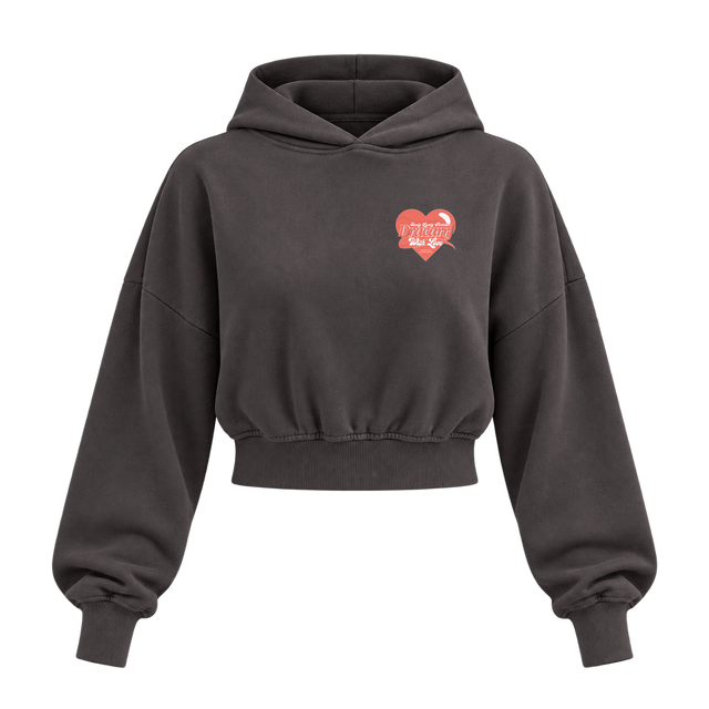WOMEN'S GARMENT DYE FLEECE ELEGANT LOVE CROPPED HOODIE