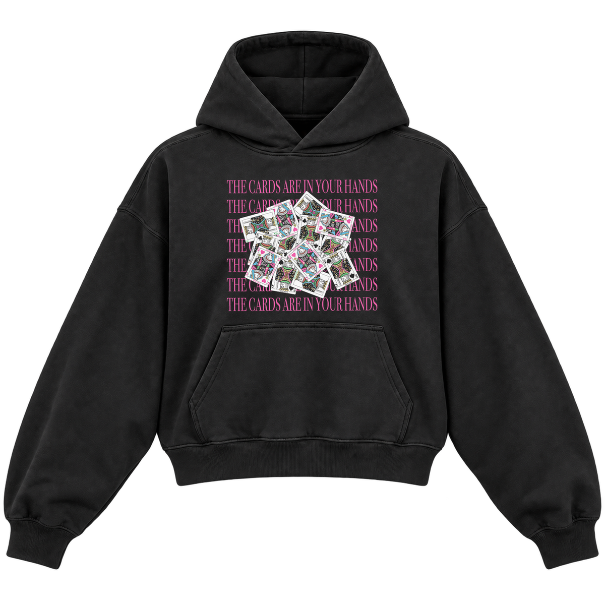 cards black front cropped hoodie