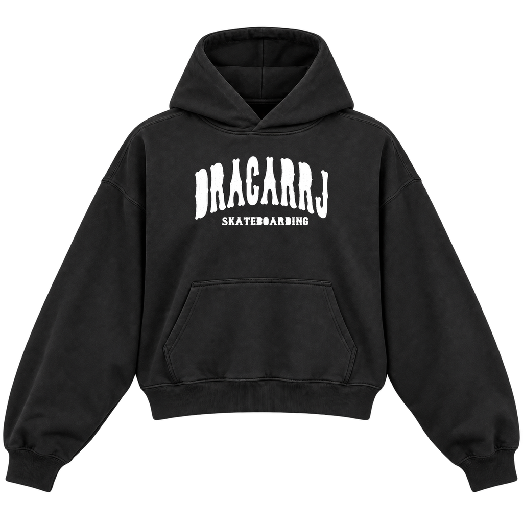 skateboarding black front cropped hoodie