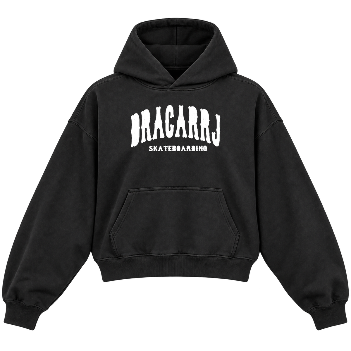 skateboarding black front cropped hoodie