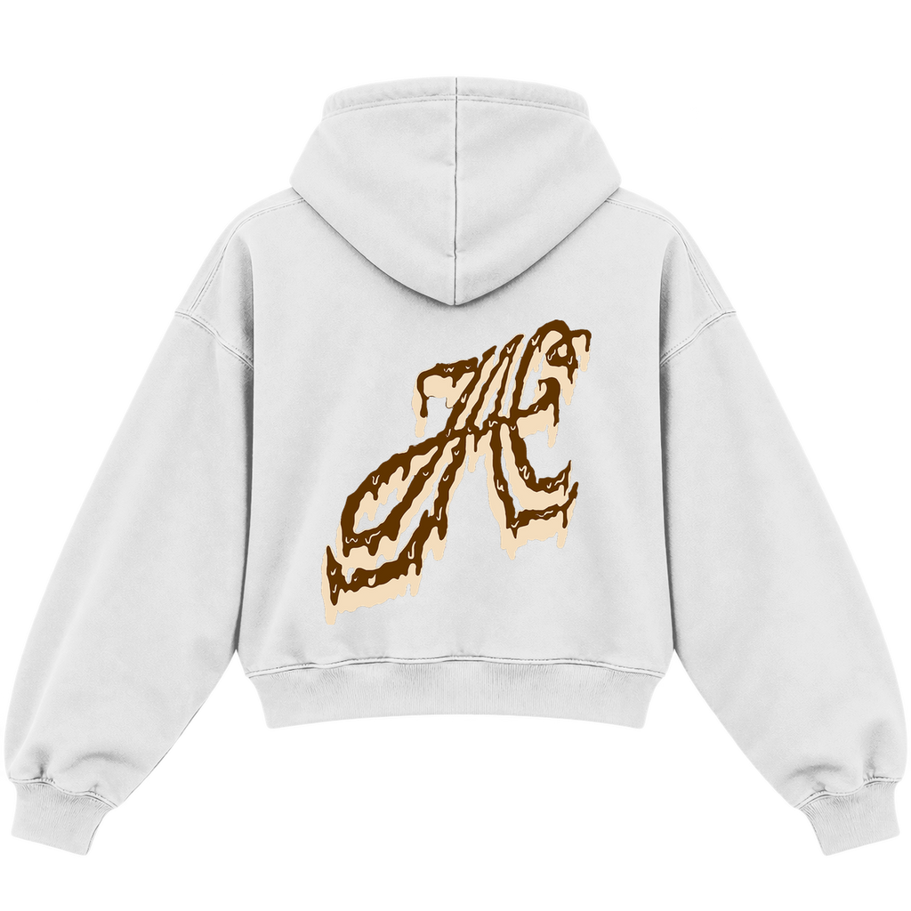slime brown heather white back cropped hoodie