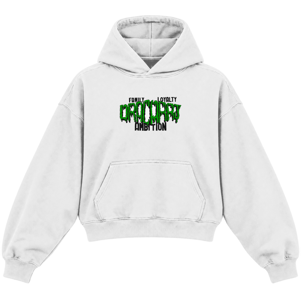 slime green heather white front cropped hoodie