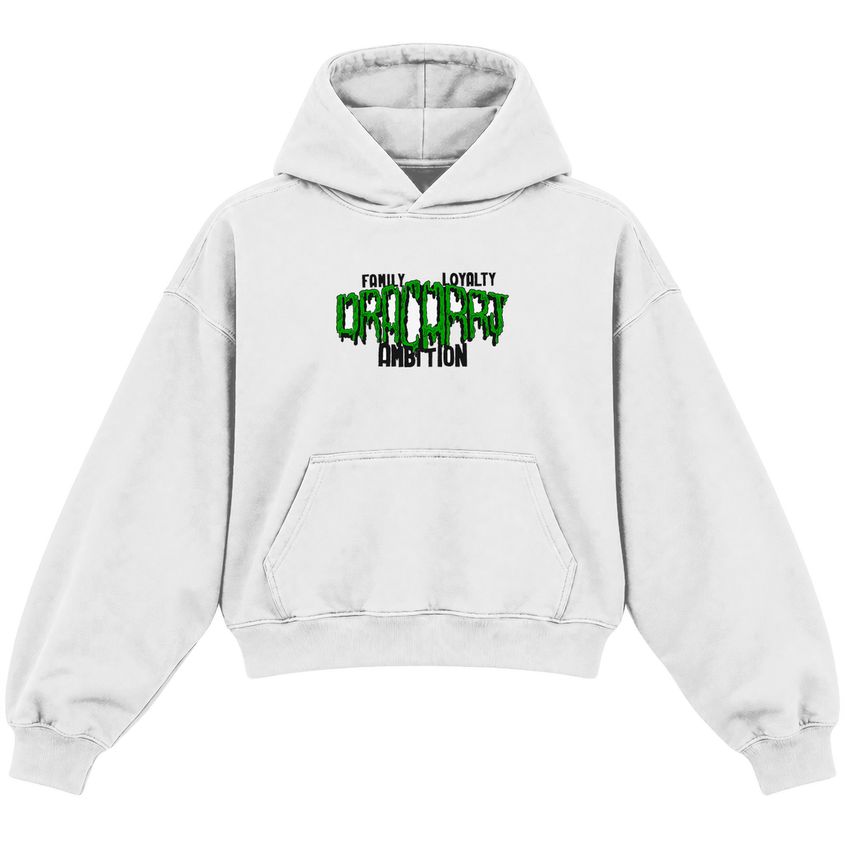 slime green heather white front cropped hoodie