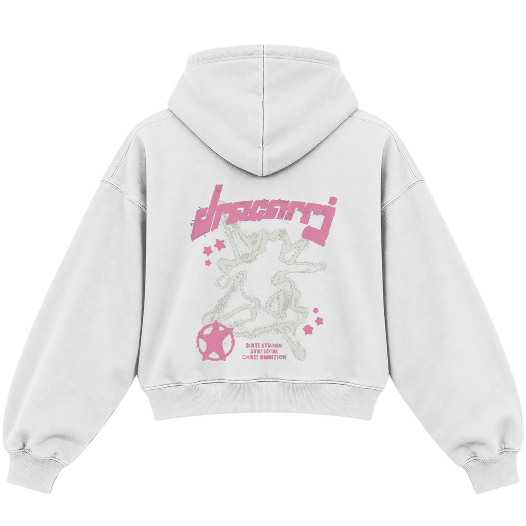 tagged heather white back cropped hoodie