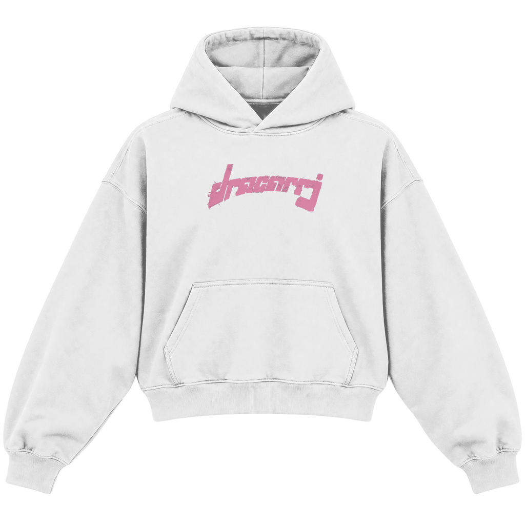 tagged heather white front cropped hoodie
